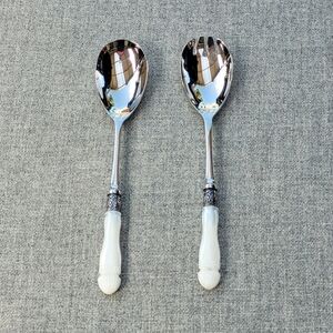 Vintage  SLAH Faux Carved Mother ofPearl Handles Salad Serving Spoon & Fork